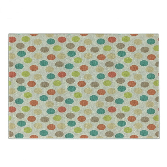 Retro Cutting Board, Colorful Pattern with Striped Circles on Grungy Background Funky Abstract and Spotty, Decorative Tempered Glass Cutting and Serving Board, Small Size, Multicolor, by Ambesonne