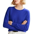 thumbnail image 1 of Chandails Confortables pour Femmes! Fadeal Chandail Tricoté Uni Printemps et Automne Hiver avec Col Rond et Style à Manches Longues, Bleu P, 1 of 4