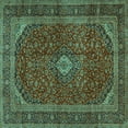 thumbnail image 1 of Ahgly Company Machine Washable Indoor Square Medallion Turquoise Blue Traditional Area Rugs, 8' Square, 1 of 4