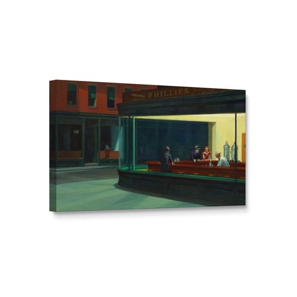 Niwo ART - Nighthawks, World's Most Famous Paintings Series, Canvas Wall Art Home Decor, Gallery Wrapped, Stretched, Framed Ready to Hang (30"x16"x1.