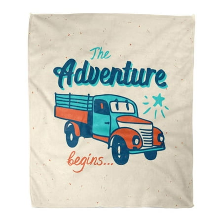 Country Couch ASHLEIGH Throw Blanket Warm Cozy Print Flannel Old The Adventure Begins Vintage Truck Country Farm Comfortable Soft for Bed Sofa and Couch 50x60 Inches ()