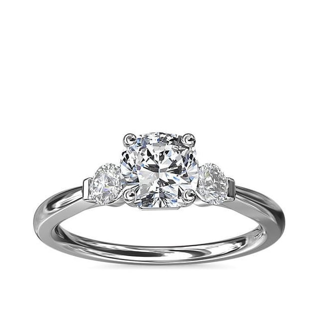 0.70 T.C.W Cushion Shape Natural Diamond Latest Design Three Stone Wedding Ring for Ladies Solid 14K White Gold Size 8