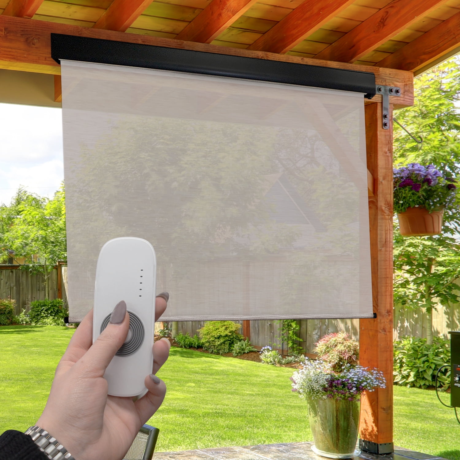 Keystone Fabrics Motorized PVC Outdoor Patio Sun Shade 4ft Wide (Dark Brown)