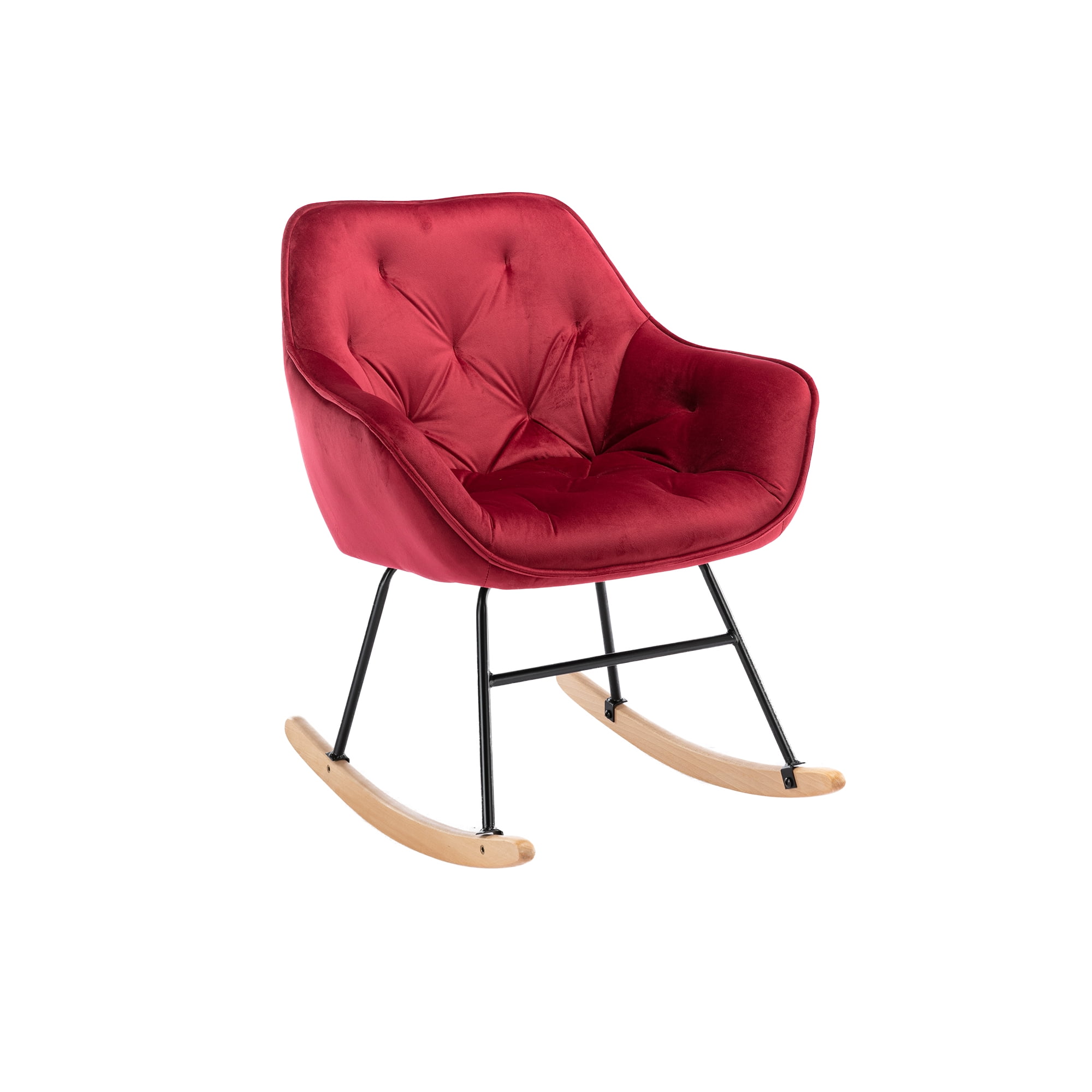 Modern Upholstered Rocking Chair with Solid Wood Base, Accent Rocking