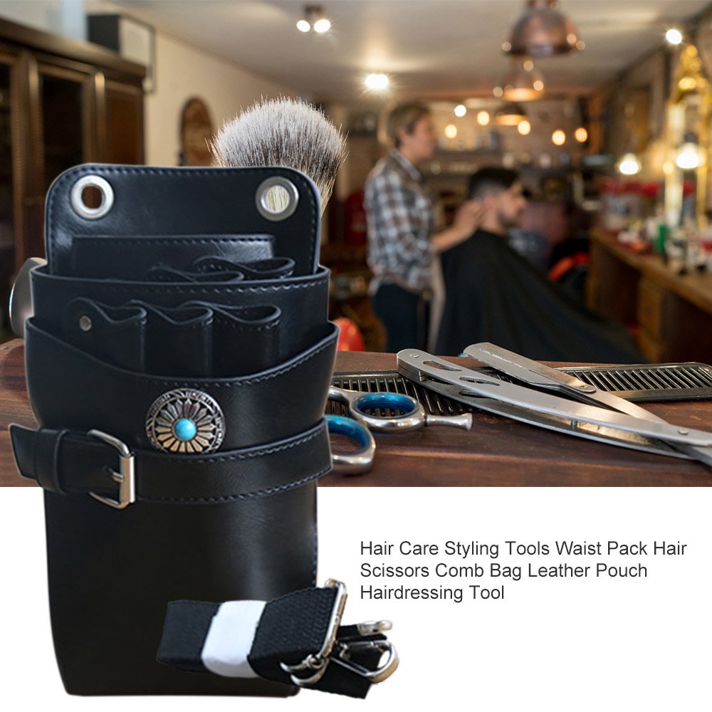 Hair Care Styling Tools Waist Pack Hair Scissors Comb Bag Leather