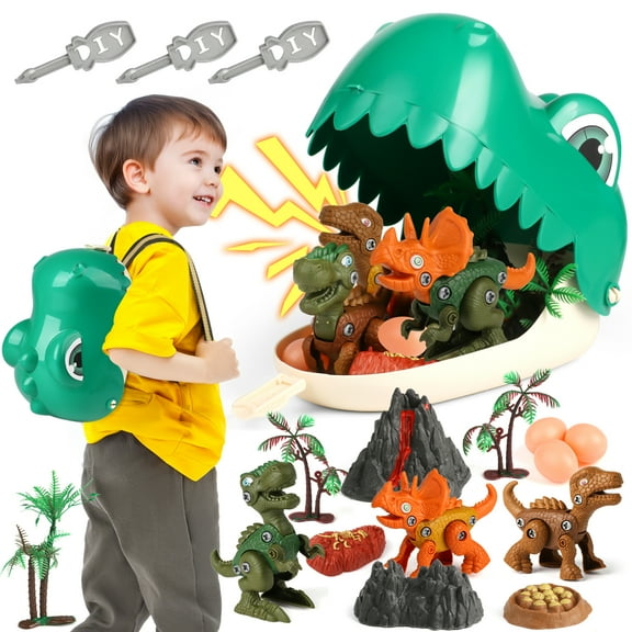 Huge Wave Dinosaur Toys for kids, Take Apart Dinosaur Play Set, with Storage Backpack, Trees, Rocks, Stem Learning Gift for Boys Girls Toddles Ages 3 4 5 6 7 8