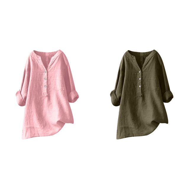 (2-Pack) Rinsvye Womens Solid Color Long Sleeve Mandarin Collar Blouse Women Clothing Timeless Design