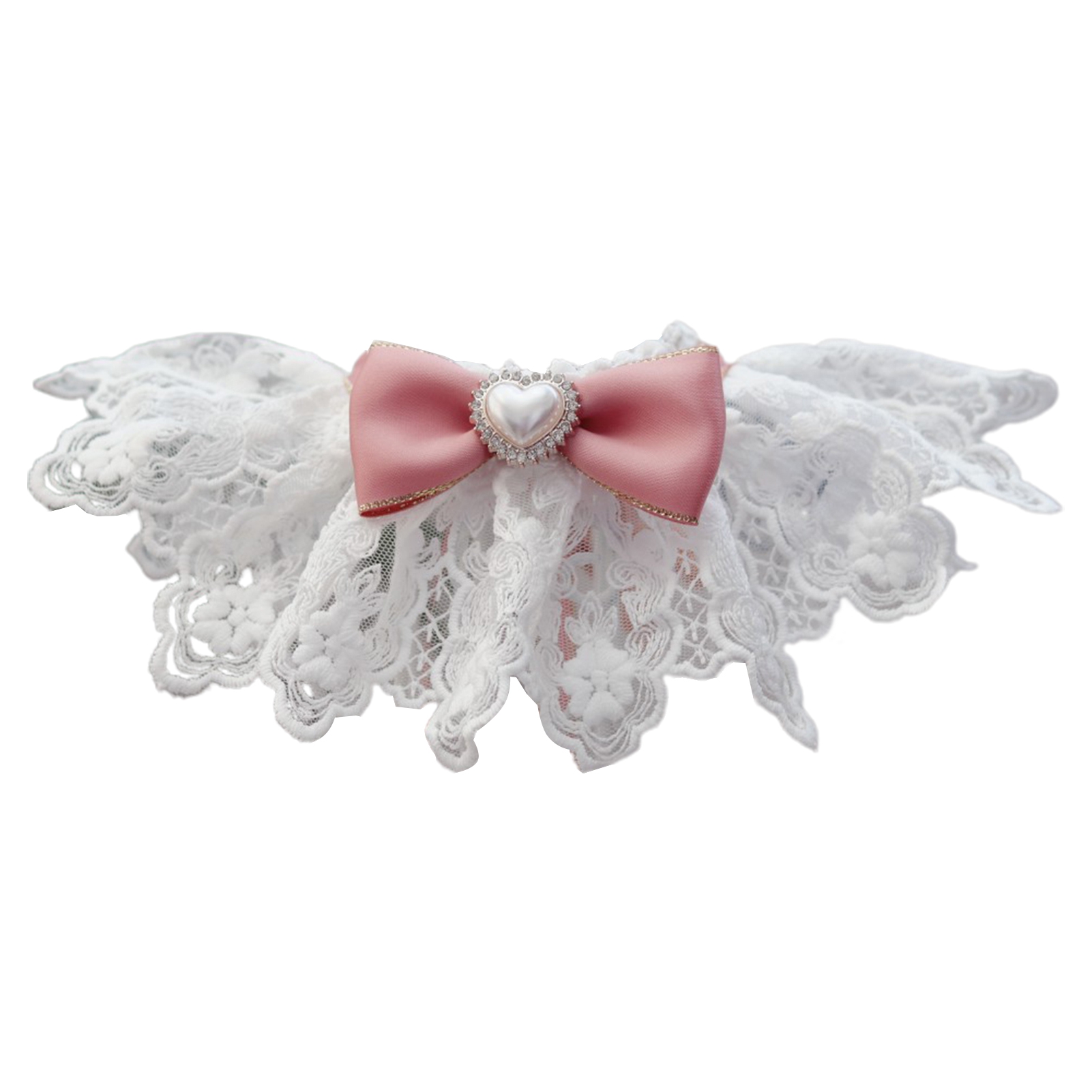 Pet Collar Hollowed Lace Bowknot Faux Pearl Rhinestone Decor Dress Up Breathable Cat Dog Scarf Bib Necklace Photo Props Chihuahua Yorkie Clothes Accessories