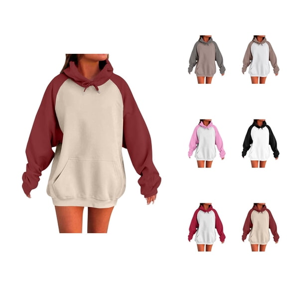 Oversized Hoodies for Women 2025 Fall Winter Long Sleeve Color Block Hooded Sweatshirt with Pockets Pullover Tops