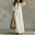 thumbnail image 5 of ClodeEU Women's Linen Blend Button Down Maxi Shirt Dress,Casual Loose Summer Beach Cover Up Dress White,Women's Plus L, 5 of 6
