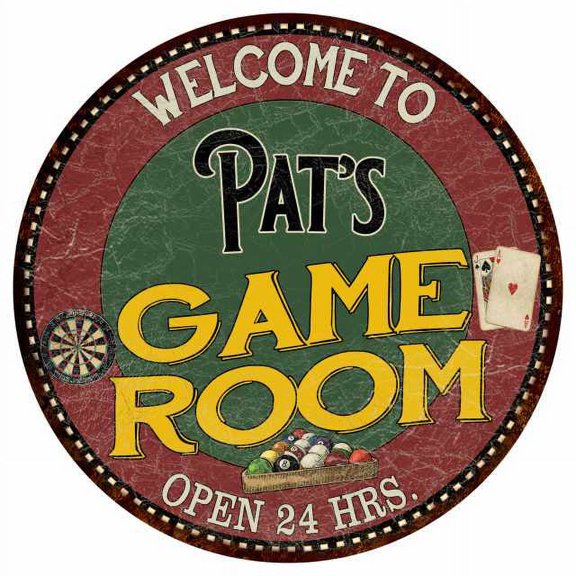 Pat's Game Room 14" Round Metal Sign Bar Kitchen Red Wall Decor 100140032022