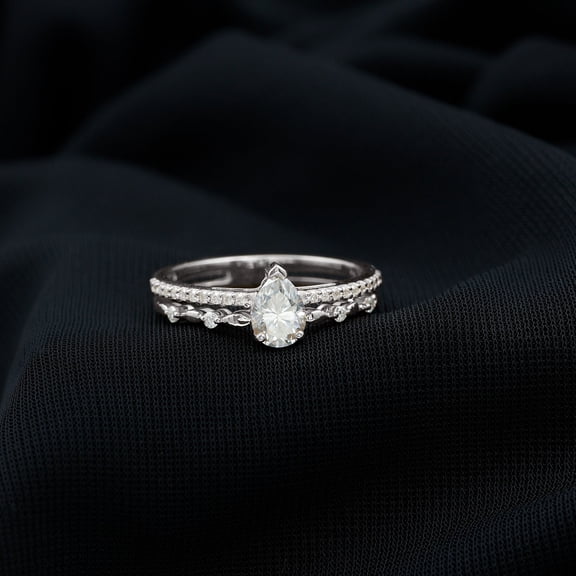 Kalapi Jewel 1.5 Ct Pear Cut Engagement Enhancer Ring - Moissanite Ring for Women's - 14K White Gold Plated Bridal Jewelry - Gifts for Proposals - Stunning and Elegant Style