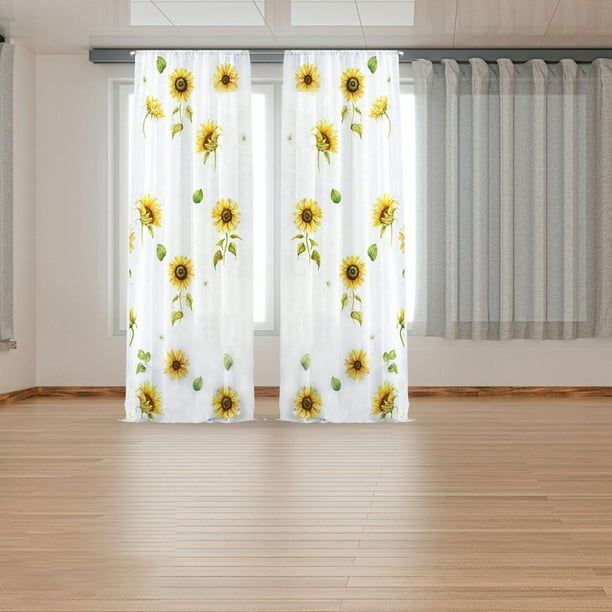 Qh Hermosas Cortinas Transparentes De Ventana Negra Girasol Para
