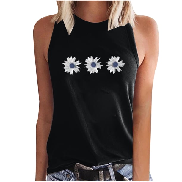 Camisetas sin mangas estampadas casuales sin mangas con cuello redondo de verano para mujer Pompotops lopia989832