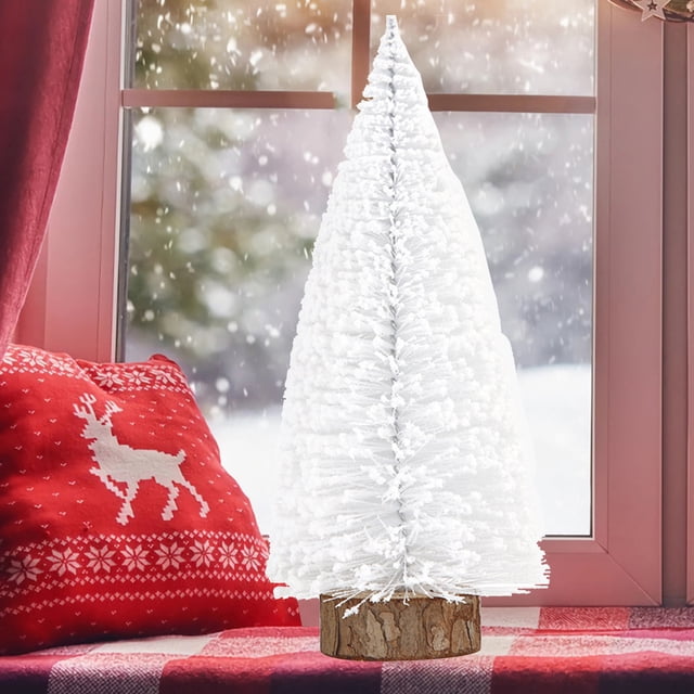Fiudx Mini Árbol de Navidad Blanco, Adorno Festivo de Escritorio, Llamativo Diseño Nevado, Tamaño Pequeño para Cualquier Espacio, Regalo Navideño, Material de Pvc y Madera, Varios Tamaños Incluidos.