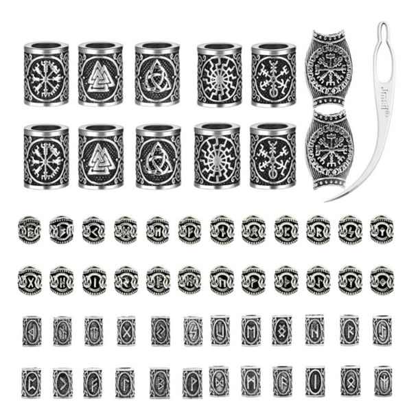 Cuentas vikingas para el cabello, cuentas tubulares, rastas para barbas, colgantes y pulseras para el cabello, accesorios para el cabello con nudos DIY. Plata