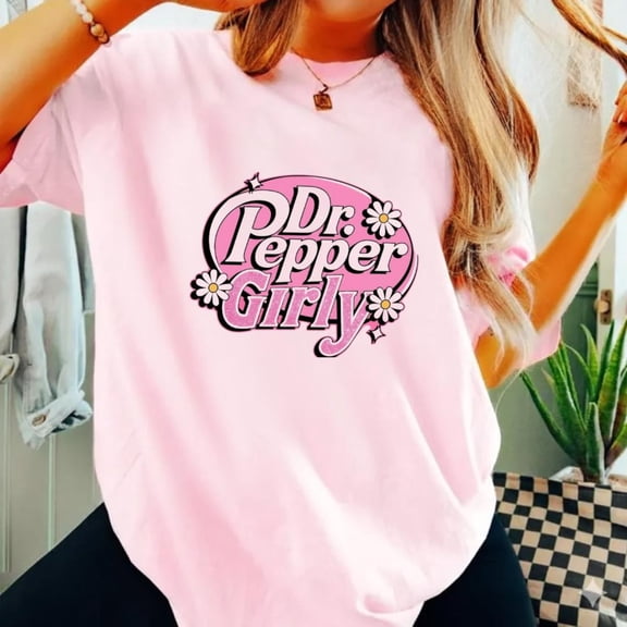 Retro Dr Pepper Girl Graphic T-Shirt, Pink Vintage Soft Drink Aesthetic Tee, Cute Girly Pop Culture Shirt,Light Pink Color,Size L