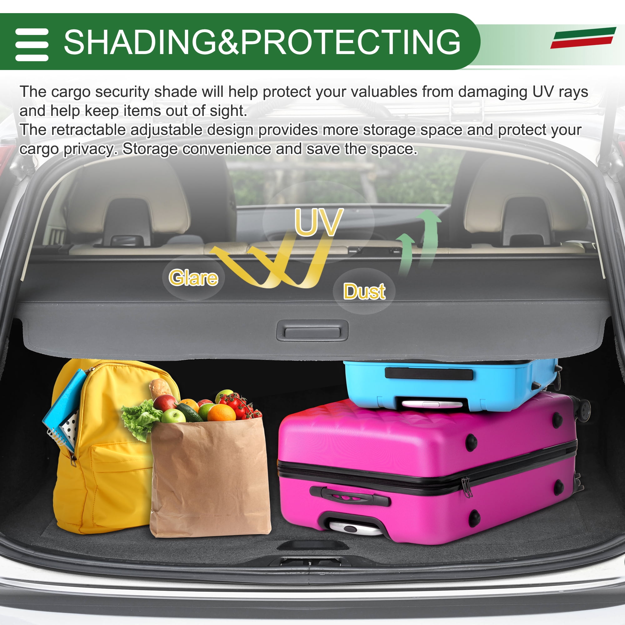 Unique Bargains Retractable Cargo Cover Black for Volkswagen Touran 2015-2021