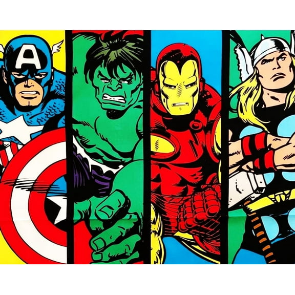 1 Panel - Marvel Heros Captain America Hulk Iron Man & Thor Cotton Fabric Panel (Great for Quilting, Sewing, Craft Projects, Wall Hangings, and More) 36" X 44"