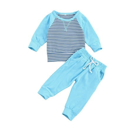

2Pcs Kids Baby Boy Girls Stripe Long Sleeve Top +Long Pants Suit Casual Loose Suit