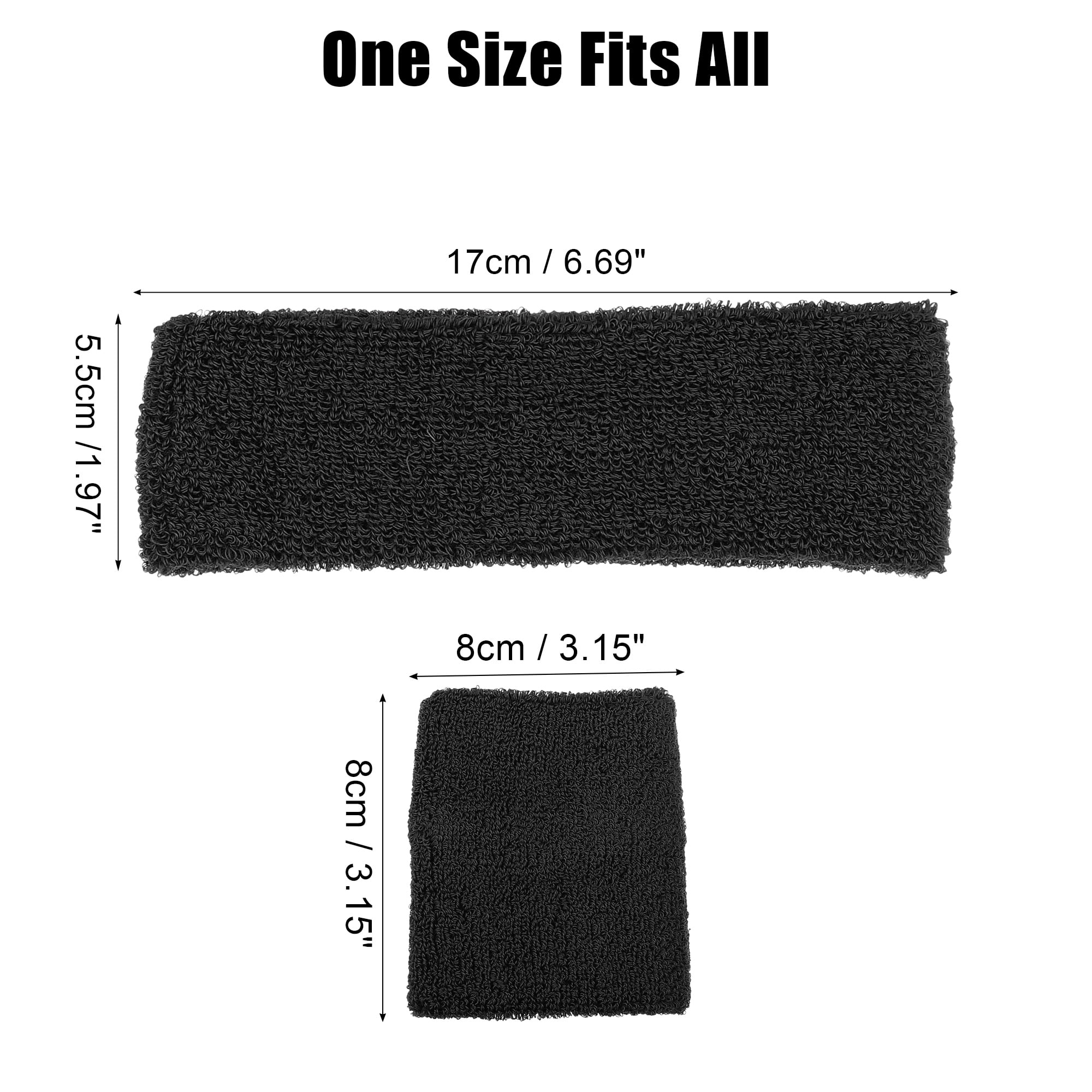 Unique Bargains 3 pcs Sport Headband Wristband Stretchy Cotton Blend Sweat Absorbing Black