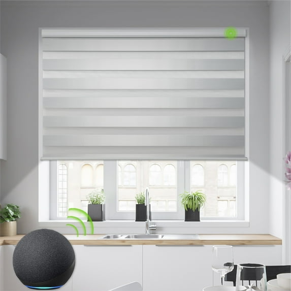 Yoolax Motorized Horizontal Blinds Smart Day and Night Roller Shades Electric Zebra Blind(90% Shading White,23"W x 72"H)
