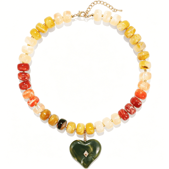 DESIGNICE Chunky Heart Necklace for Women,Colorful Acrylic Beaded Statement Puff Heart Necklace,Cute Boho Choker Necklace for Gift Jewelry