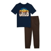365 Kids From Garanimals Boys Stay Wild Short Sleeve Tee and Joggers, 2-Piece Outfit Set, Sizes 4-10