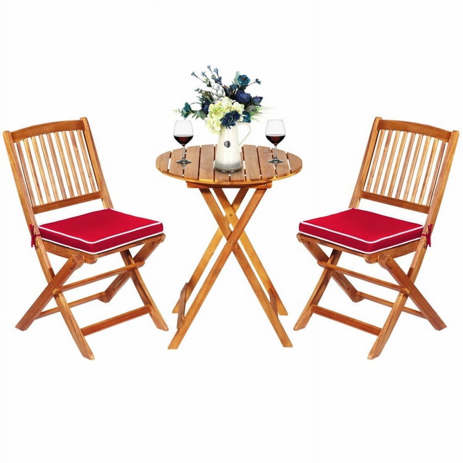 Aimee Lii 3 Pieces Patio Folding Bistro Set with Padded Cushion and Round Coffee Table, Red Aimee Lii 3 Pieces Patio Folding Bistro Set with Padded Cushion and Round Coffee Table, Red