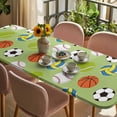 thumbnail image 3 of Green Balls Table Cloths for 8 Foot Rectangle Tables, Baseball Tennis Basketball Football Patio Waterproof Elastic Fitted Tablecloths, Washable Rectangular Table Cover for Camping, 3 of 8