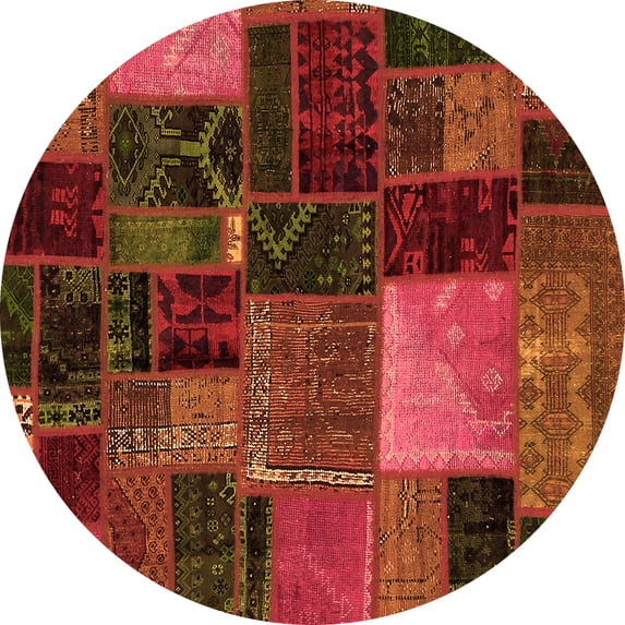 Ahgly Company Indoor Round Oriental Orange Modern Area Rugs, 7' Round