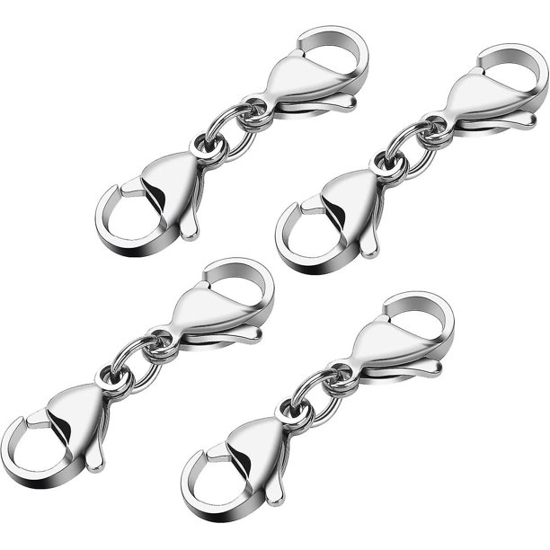 4 cierres de metal dobles para langosta, mini cierres de pulsera, cordón de repuesto plateado