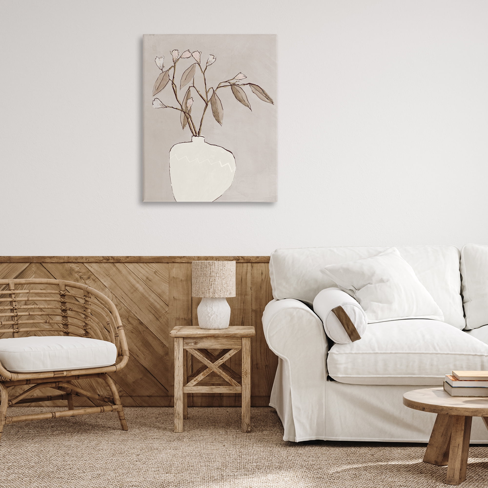 Stupell Industries Neutral Tan Greenery Plants & Flowers Painting Wrapped Canvas Art Print Wall Art, 30 x 40