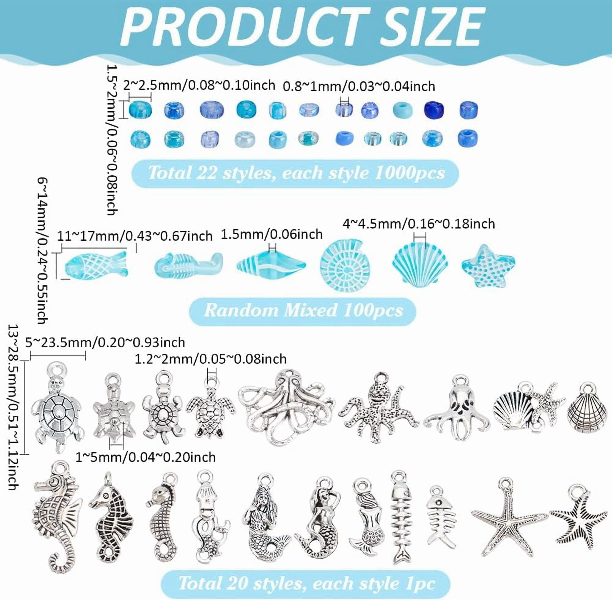 PH 22060pcs Blue Seed Beads Kit 22 Colors 2mm Mini Glass Beads Ocean Jewelry Making Kit Animal Charms Acrylic Beads Waist for Making Bracelet Necklaces Earring colorful DIY