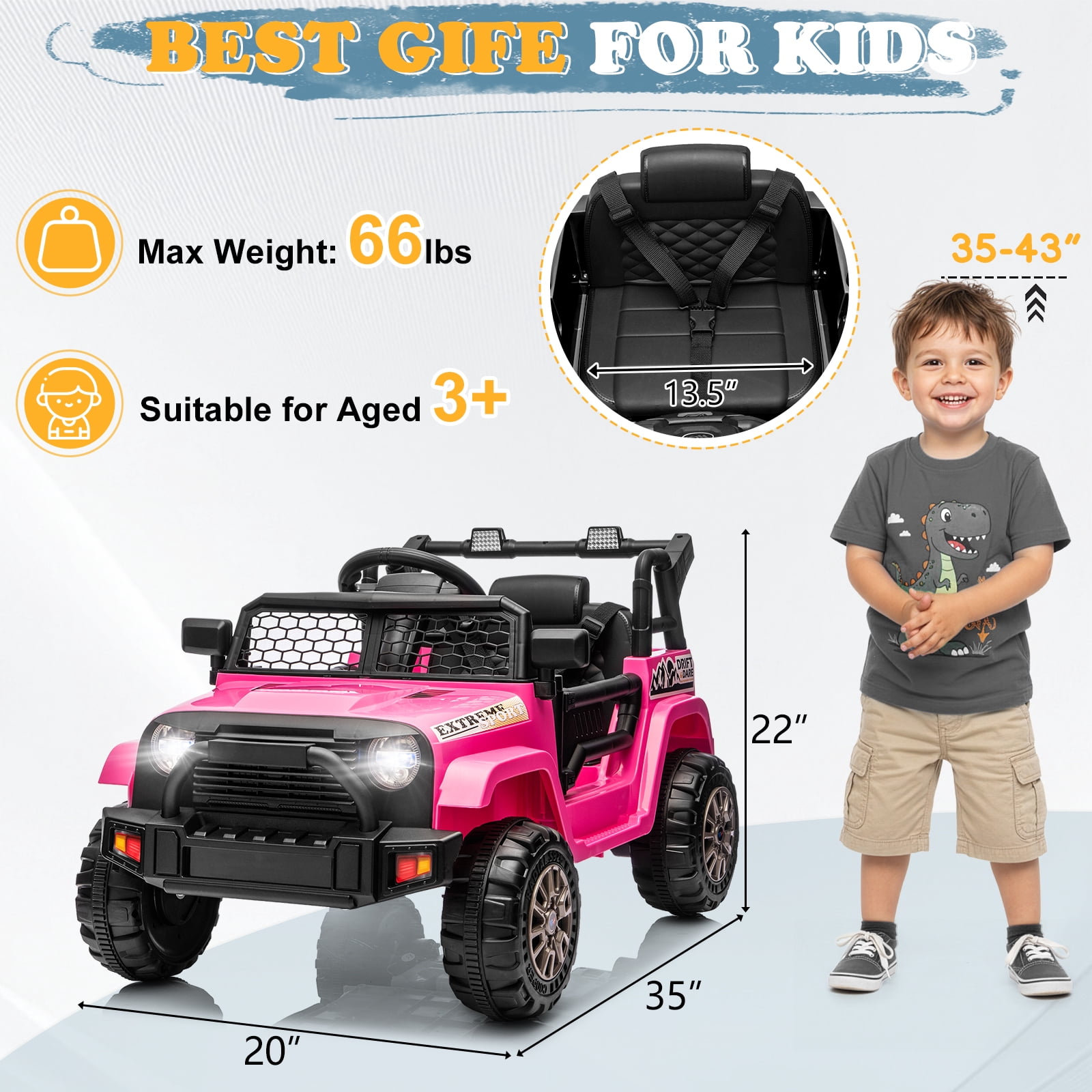 Ktaxon 12V Kids Electric Ride on Car, Battery Powered Ride on Toys Truck with Remote Control, Electric Car for Kids w/Bluetooth & Lights, Pink