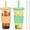 Macaroon Orange and Macaron Green, variant on 2 Pack 24 Oz Reusable Tea/Coffee Cups, Iced Coffee Cup with Straw and Lid, Leakproof Clear Plastic Cups Tumbler, Double Wall Insulated Smoothie Tumbler, Wide Straw for Bubble Tea, Green & Orange