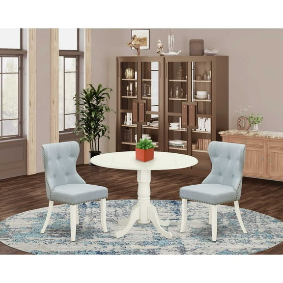 East West Furniture East-West Furniture DLSI3-WHI-15 - A dining table set of two fantastic dining room chairs with Linen Fabric Baby Blue color and an attractive wood table with Linen White color