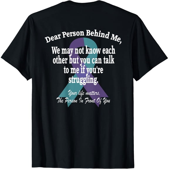 Inspirational Black Ribbon Design T-Shirt for 988 Suicide Prevention Awareness