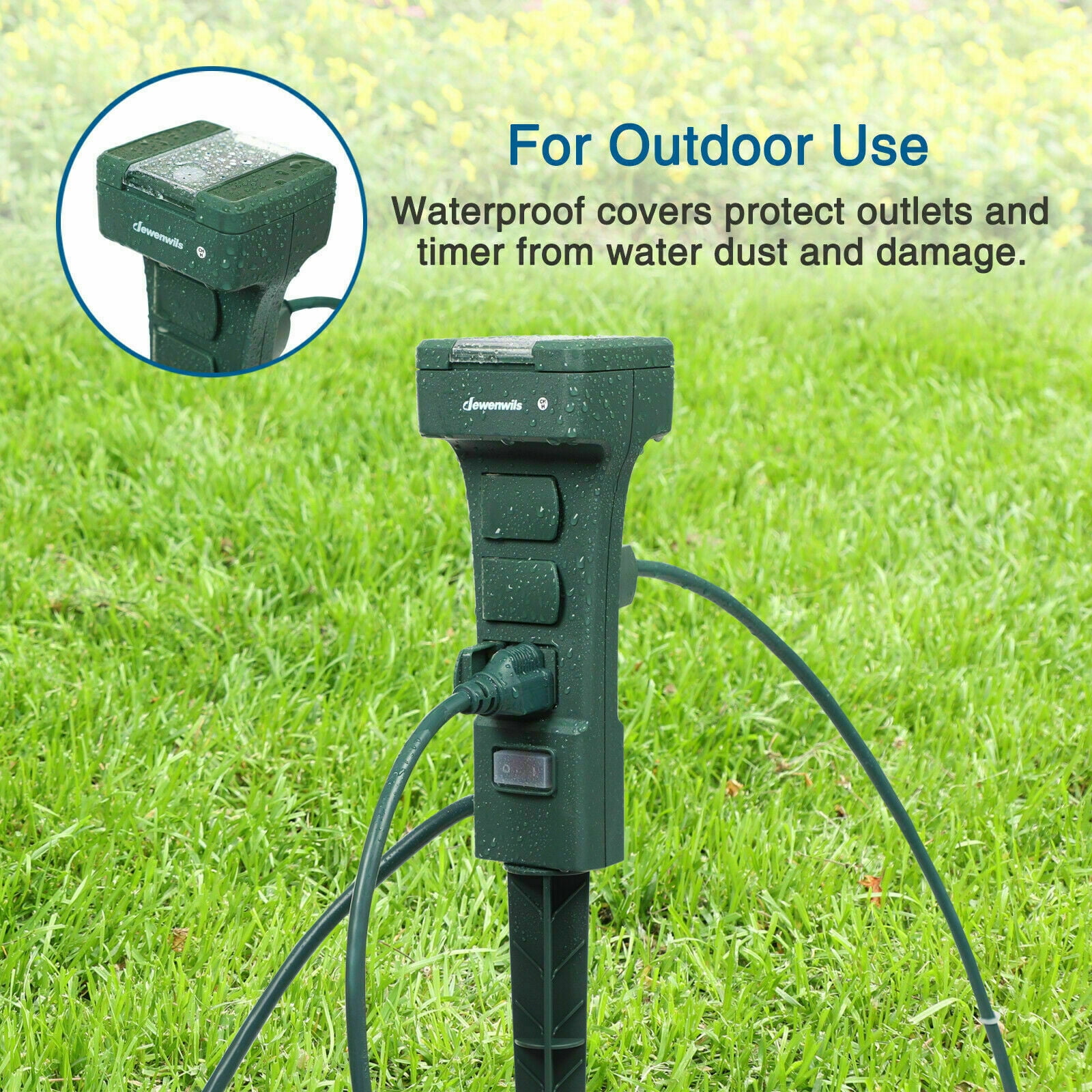Outdoor Power Strip Stake Timer Waterproof Light Sensor Timer Switch 6