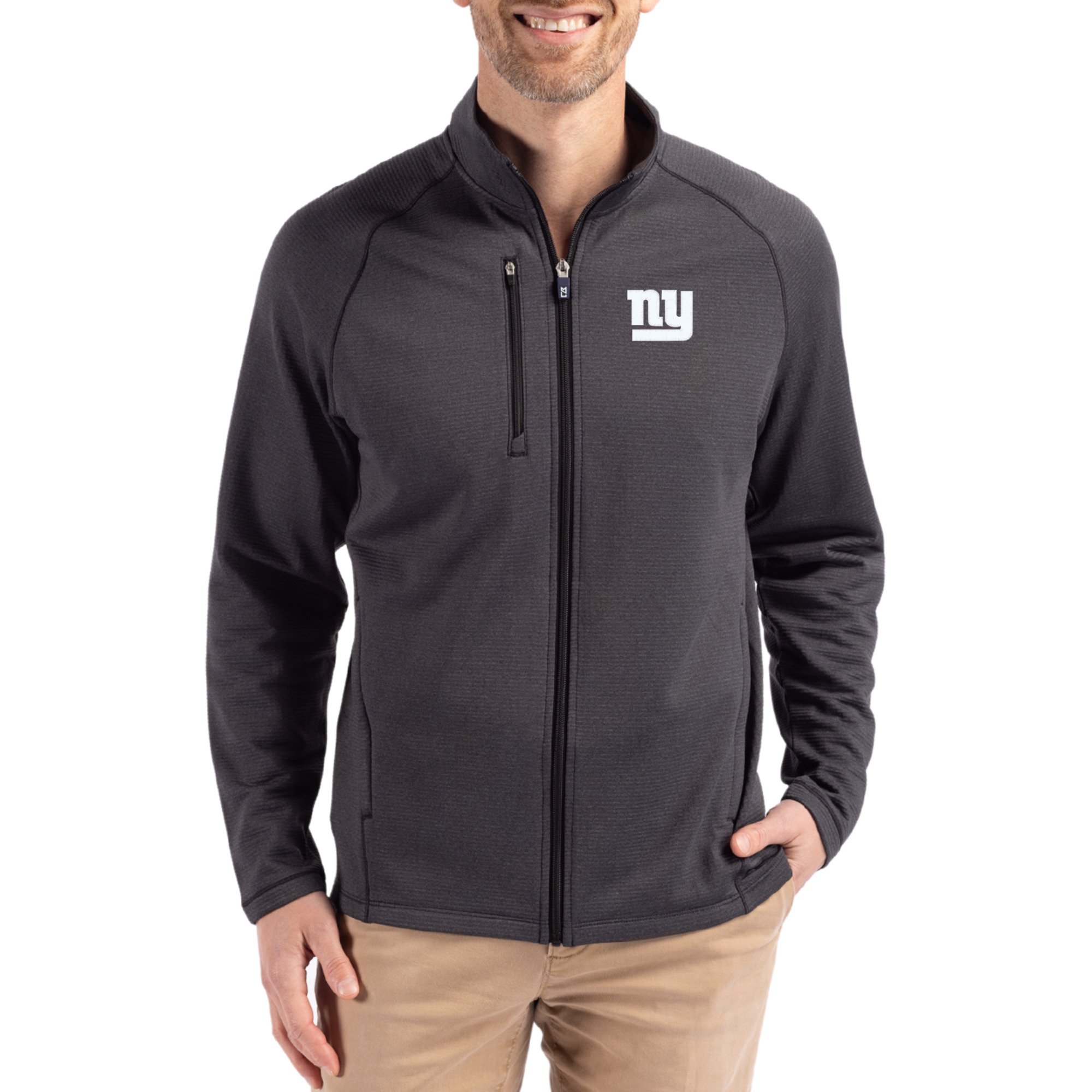 Men's Cutter & Buck Heather Black New York Giants Peshastin Eco Fleece Recycled Raglan Tri-Blend Full-Zip Jacket