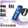 thumbnail image 4 of Wireless charger, 3 in 1 Wireless Charging Station for iPhone 15/14/13/12/11/Pro/Pro Max/XS, Sumsung Galaxy S23 S22 S21 S20, 18w Fast Charger Stand for iWatch 8/7/6/5/4/3, Airpods 3/2/Pro (Purple), 4 of 9