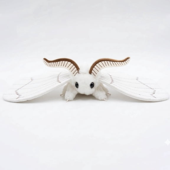 Cute White Silk Moth Plush Stuffed Animal - Realistic Winged Insect Toy, 12"