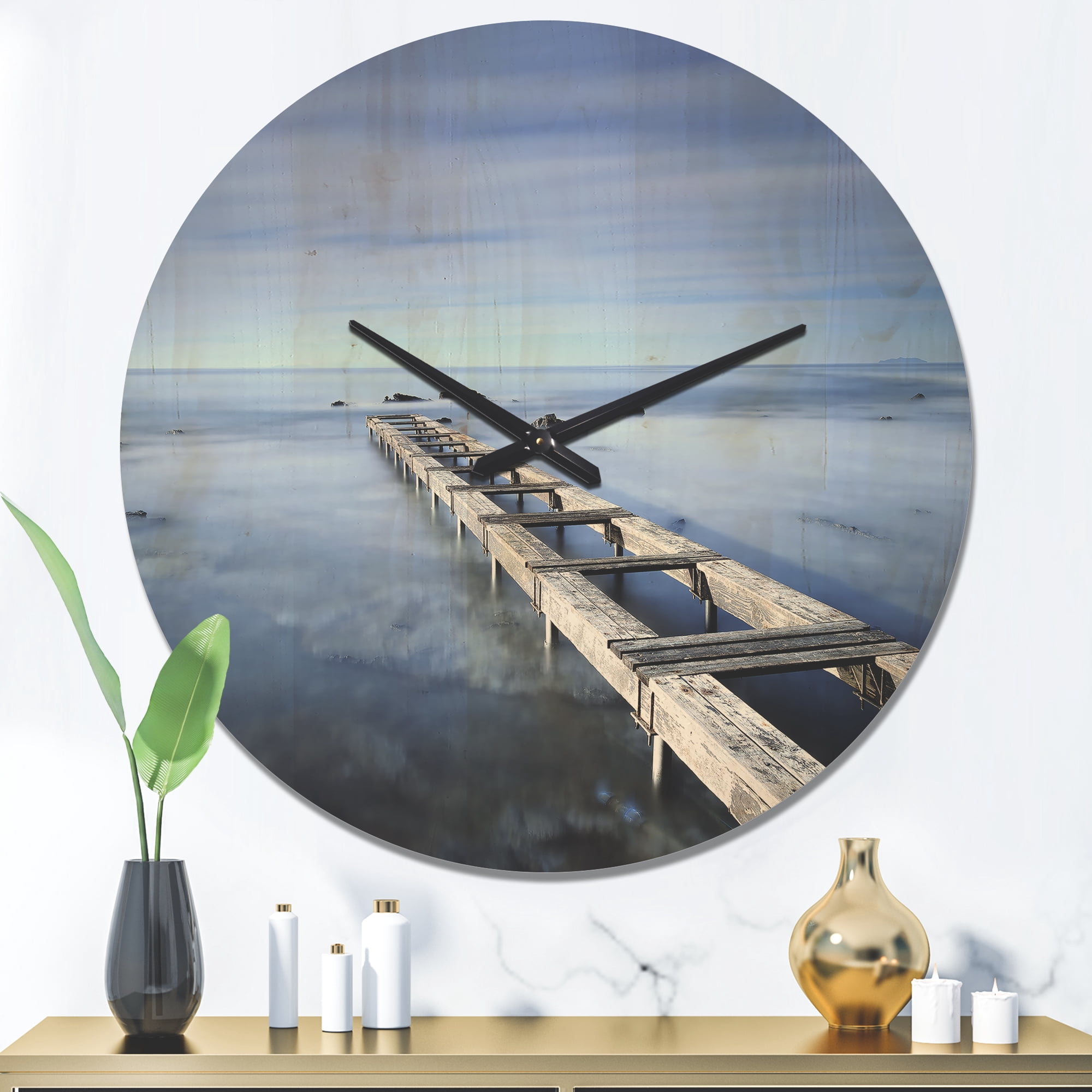Designart 'Large Pier and Dark Blue Sky' Modern Wood Wall Clock