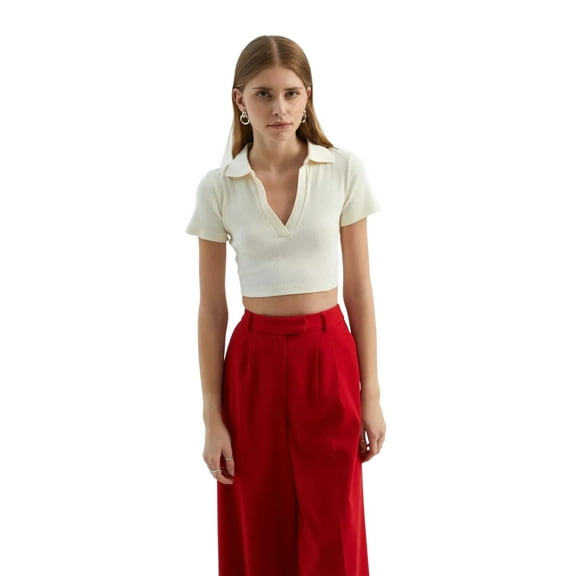 V Neck Polo Crop Top