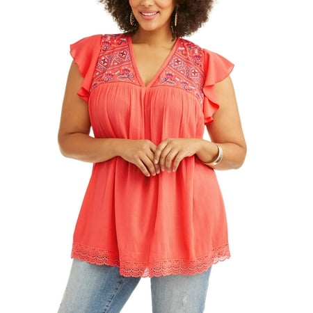 Terra and Sky Womens Plus Flutter Sleeve Top