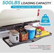 Rockland 60 x 20 Foldable Steel Cargo Carrier with 2” and 1.25” Receiver Bar, 500 LBS Capacity, Heavy-Duty Luggage Basket for SUV, Truck, Trailer, Rear Mounted Rack with Folding Design 10101168