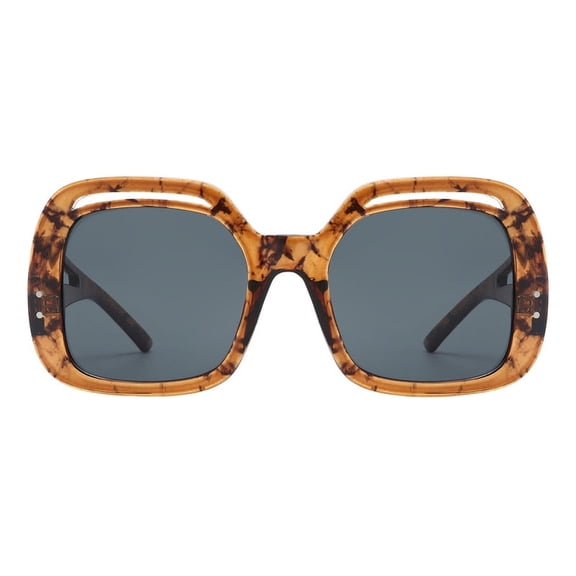 Women’s Oversized Square Sunglasses Vintage Retro Bold Cutout Frame UV400 Brown