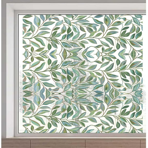 1pc 45.7x15 Inch Large Green Vines Window Stickers Spring Summer Leaves Decorative Window Privacy Film Non Adhesive Double Sided Static Decals for Home Living Room Bathroom Glass Door