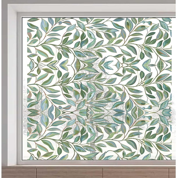 Pegatinas para ventana de 45,7 x 15 pulgadas con diseño de vides verdes grandes, hojas de primavera y verano, lámina decorativa para privacidad, calcomanías estáticas de doble cara no adhesivas.