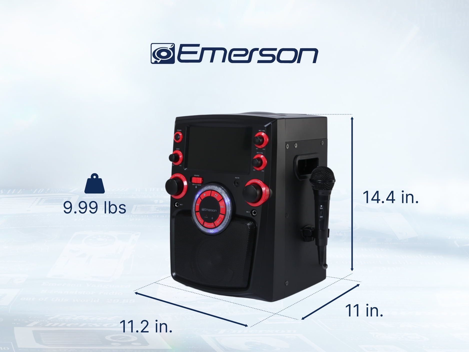 Emerson Portable Bluetooth Karaoke System with 7" LCD Display and Mic Input